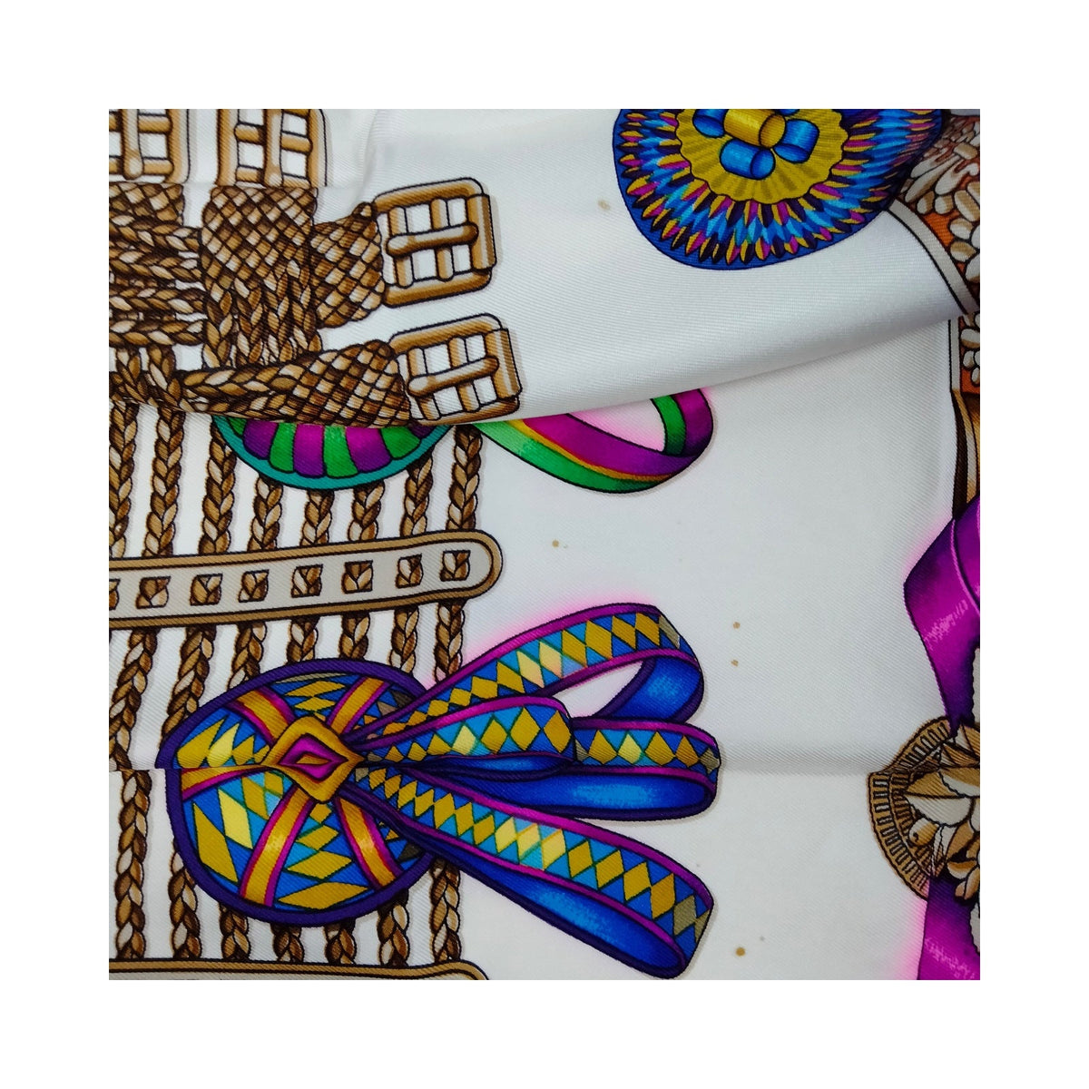 Hermès Les Rubans du Cheval Carré 90 Silk Scarf — Blue Multicolor — original photograph 9