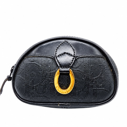 Dior Black Oblique Saddle-Style Zip Coin Pouch on pure white background