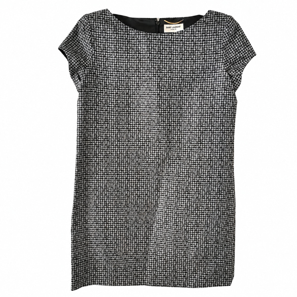 Saint Laurent Black & White Houndstooth Silk-Blend Dress — 40 on pure white background