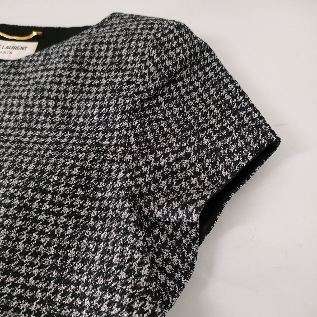 Saint Laurent Black & White Houndstooth Silk-Blend Dress — FR 40 — original detail 6