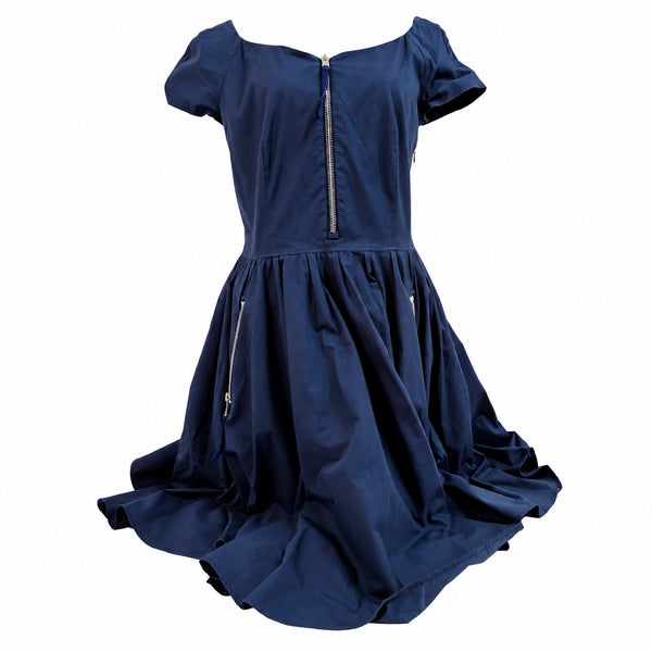 Prada Navy Cotton-Blend Zip-Front Dress — Size 44S