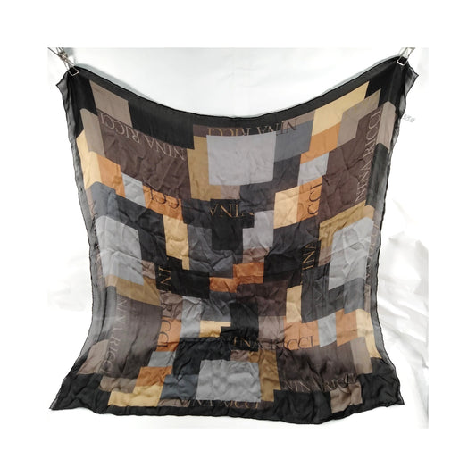 Nina Ricci Brown & Gray Patchwork Scarf — As Is — item view