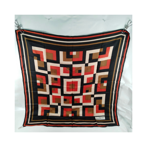 Givenchy Black, Red & Tan Geometric Silk Scarf