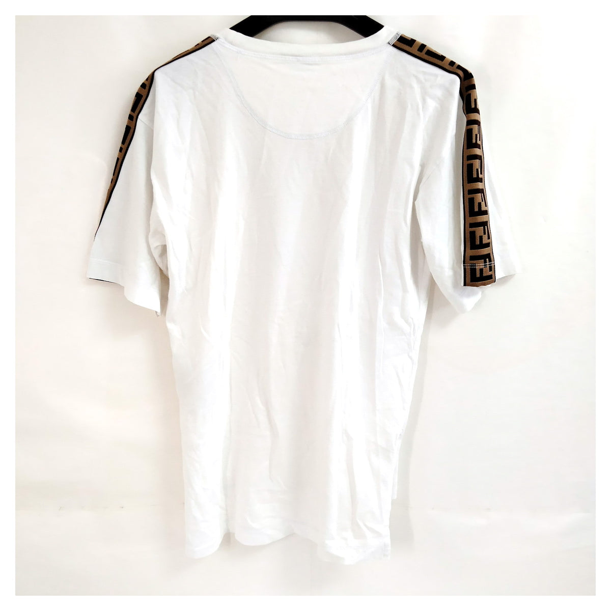 Fendi White Logo Cotton T-Shirt with FF Sleeve Stripes — IT 36 — original detail 1