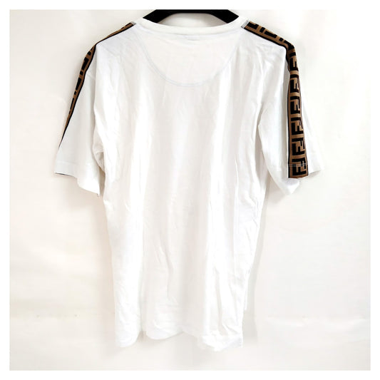 Fendi White Logo Cotton T-Shirt with FF Sleeve Stripes — IT 36 — original detail 1