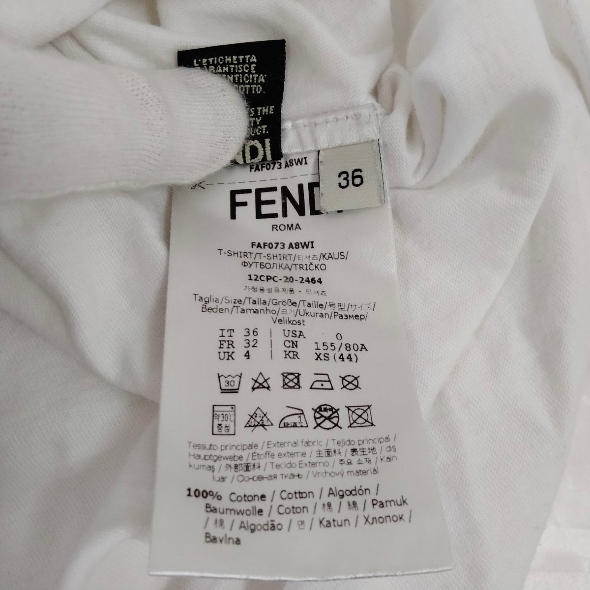 Fendi White Logo Cotton T-Shirt with FF Sleeve Stripes — IT 36 — original detail 4