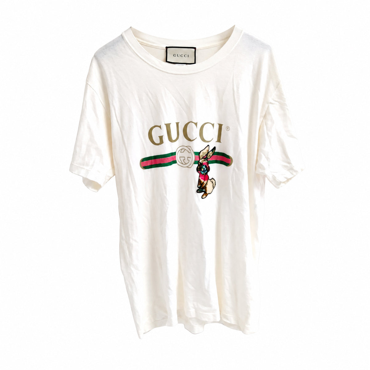 Gucci Cream Logo & Sequin Appliqué Cotton T-Shirt — XS on pure white background