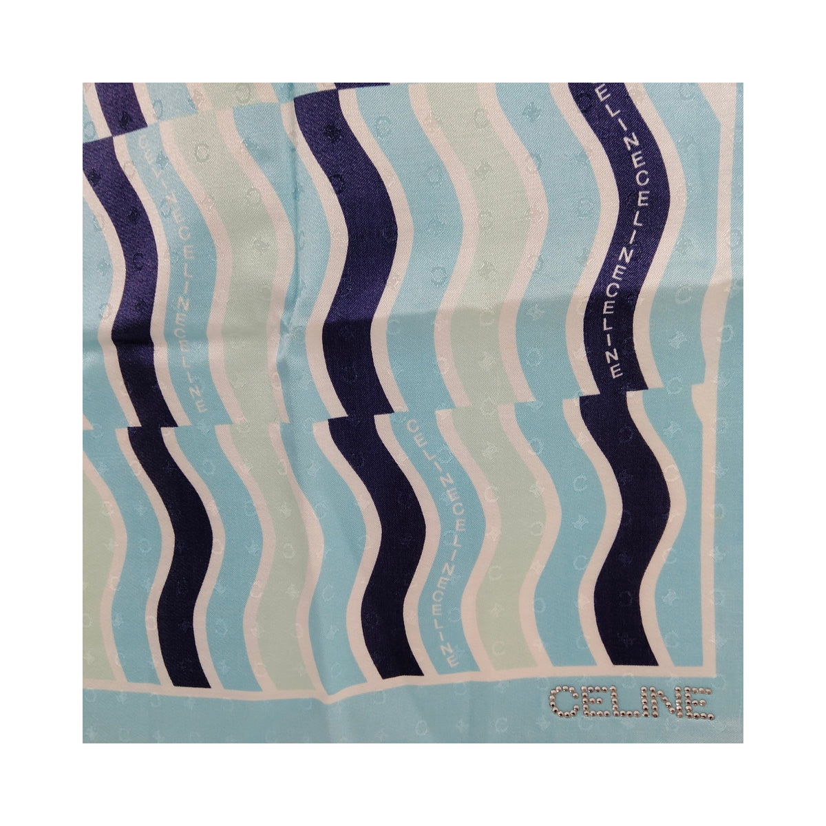 Celine Aqua Wavy-Stripe Logo Scarf — original detail