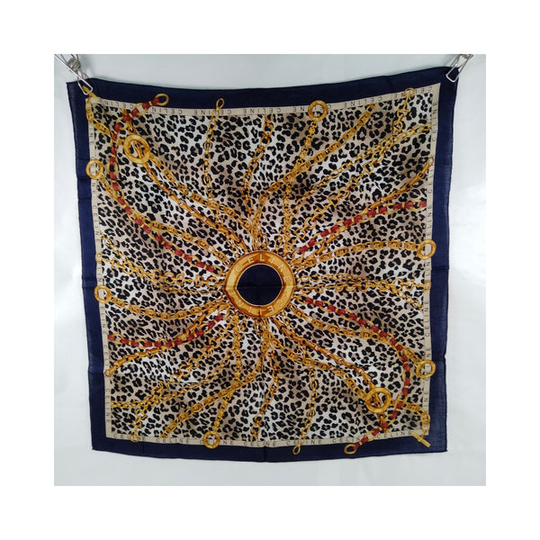 Celine Navy Leopard & Chain-Print Scarf