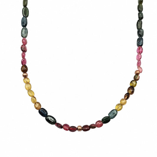 Multicolor Bead Necklace with K18/750 Gold Clasp on pure white background