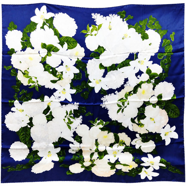 Chanel Navy & White Floral Silk Scarf