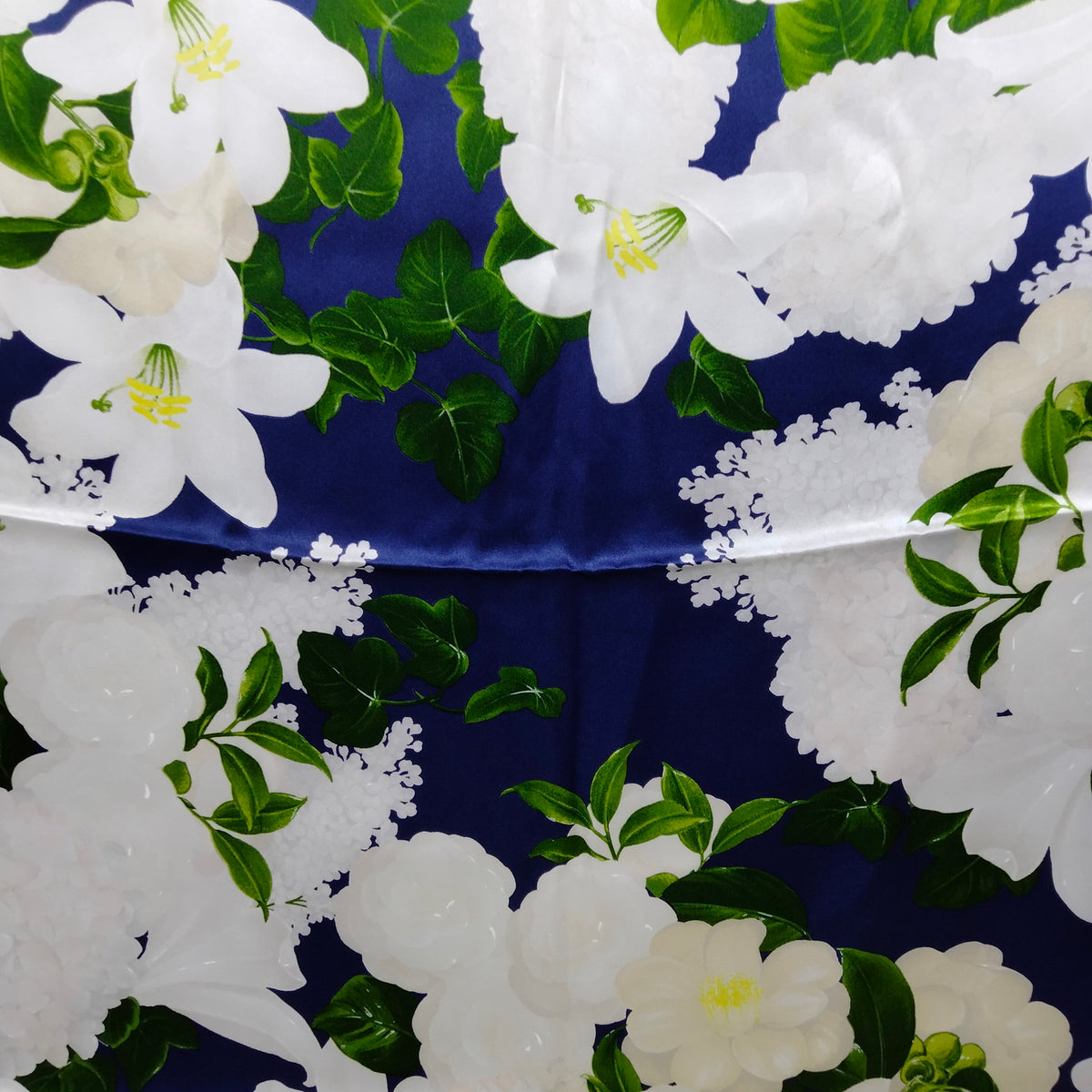 Chanel Navy & White Floral Silk Scarf — original detail
