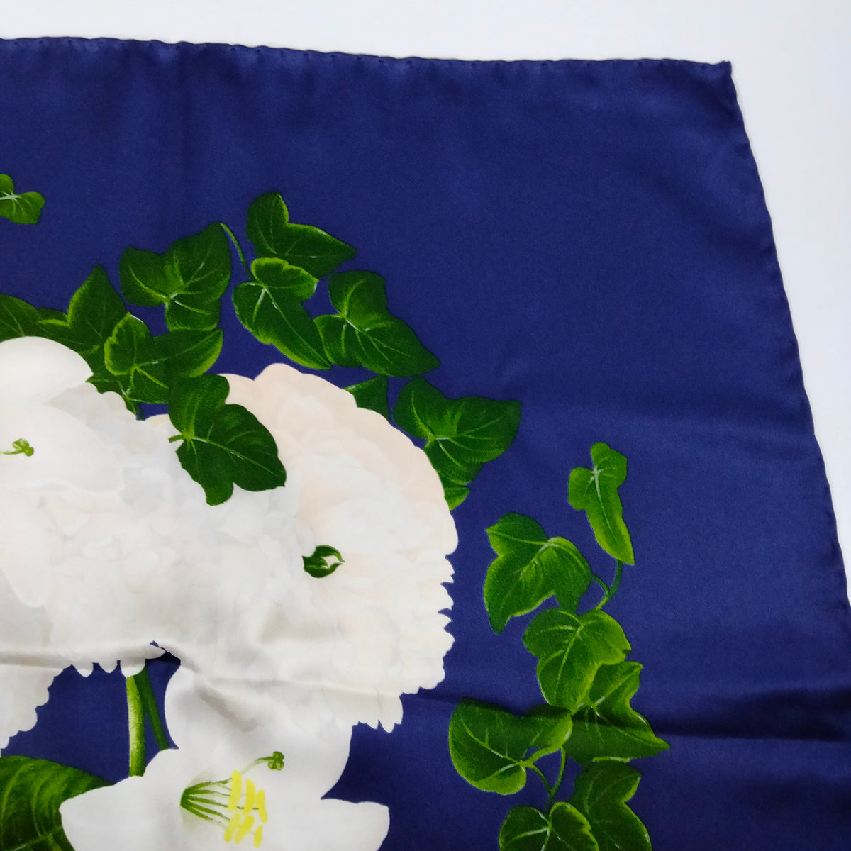 Chanel Navy & White Floral Silk Scarf — original detail