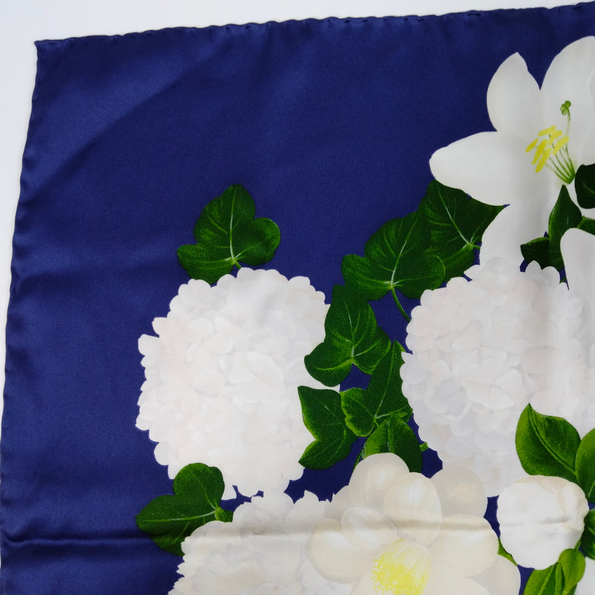 Chanel Navy & White Floral Silk Scarf — original detail