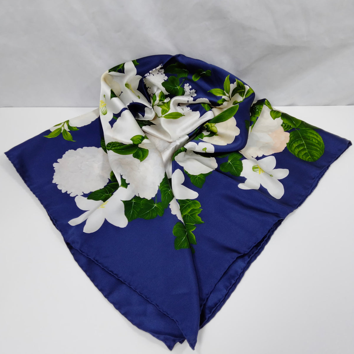Chanel Navy & White Floral Silk Scarf — original detail