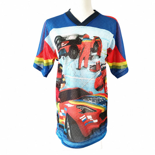 Loewe Multicolor Jimmy 46 Racing-Print Mesh Jersey on pure white background