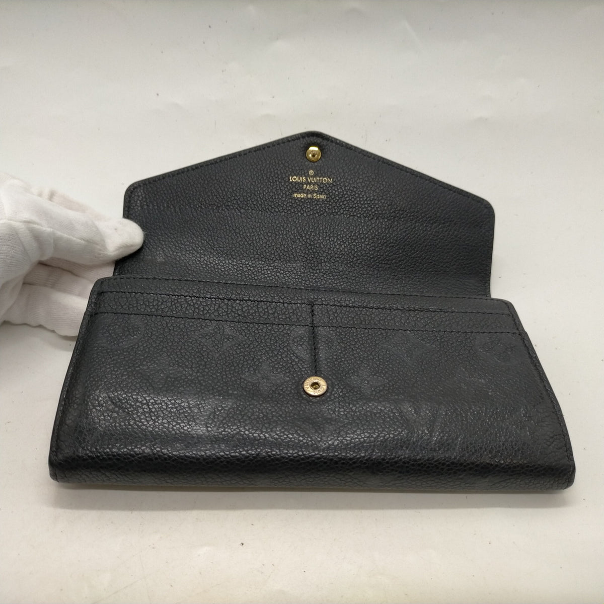 Louis Vuitton Black Monogram Empreinte Envelope Wallet — Personalized — detail 3