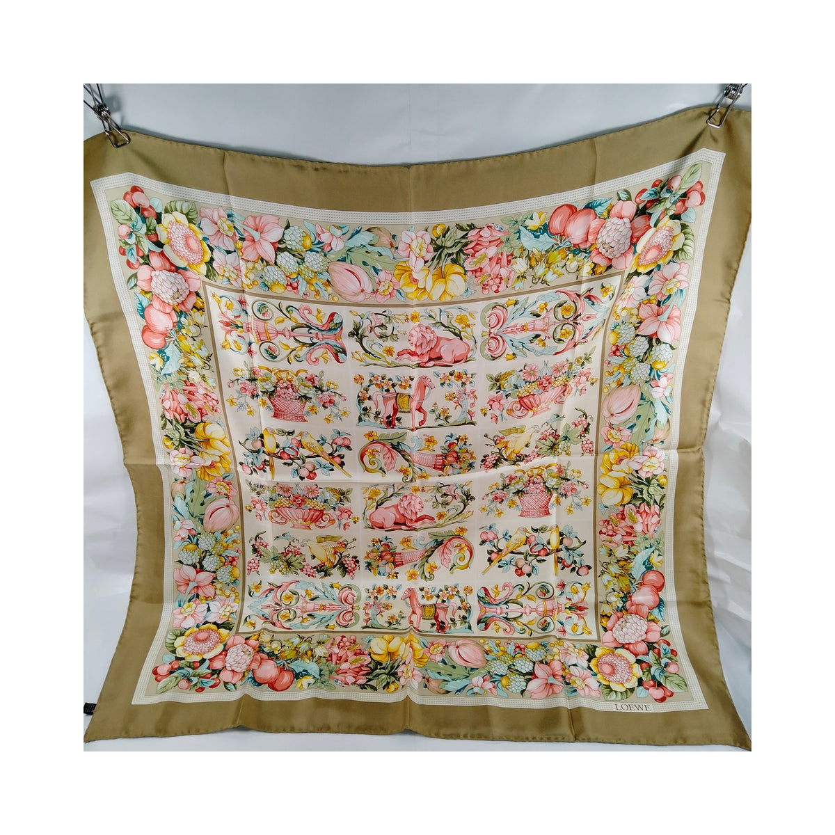 Loewe Olive Border Floral-Vase Silk Scarf — item view