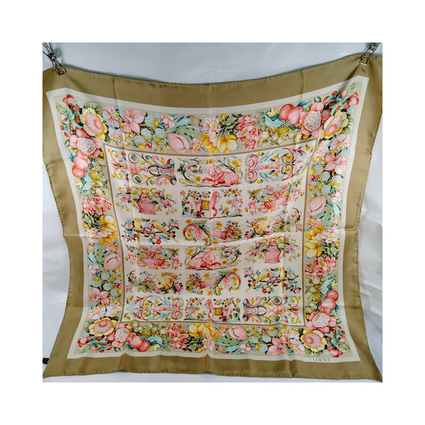 Loewe Olive Border Floral-Vase Silk Scarf