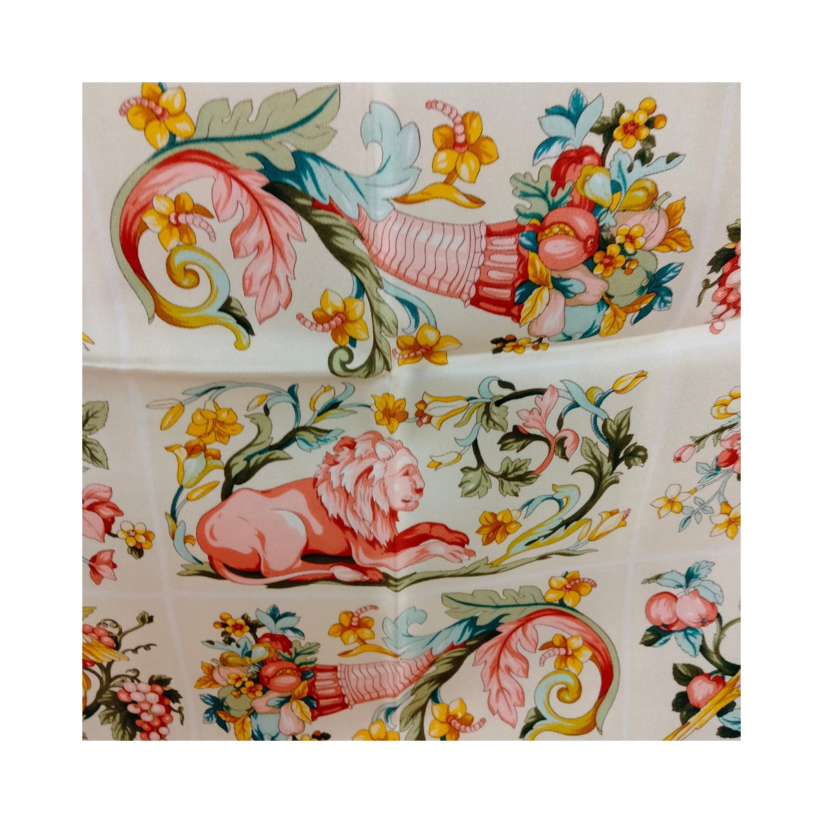 Loewe Olive Border Floral-Vase Silk Scarf — original detail