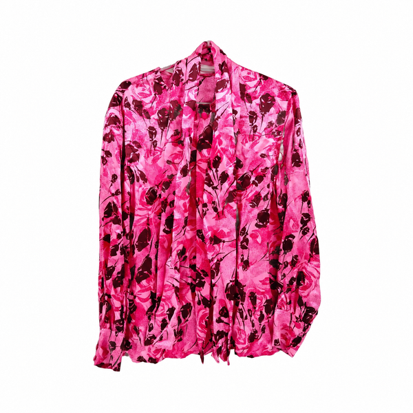 Christian Dior Pink Floral Tie-Neck Blouse — M