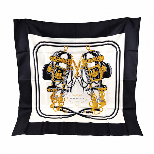 Hermès Brides de Gala Silk Scarf — Black & Ivory on pure white