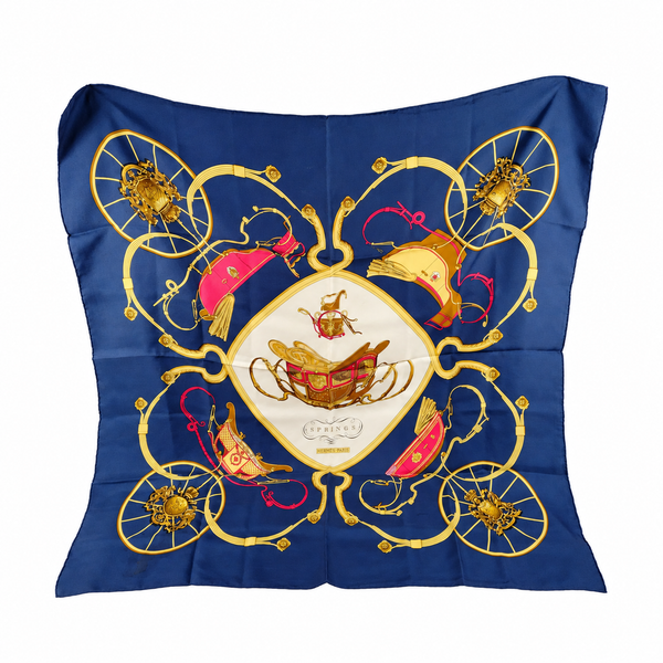 Hermès Springs Silk Scarf — Navy, Gold & Pink