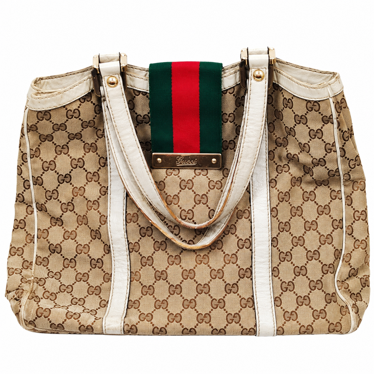 Gucci Beige GG Canvas Web-Stripe Bag with Ivory Handles — isolated cover
