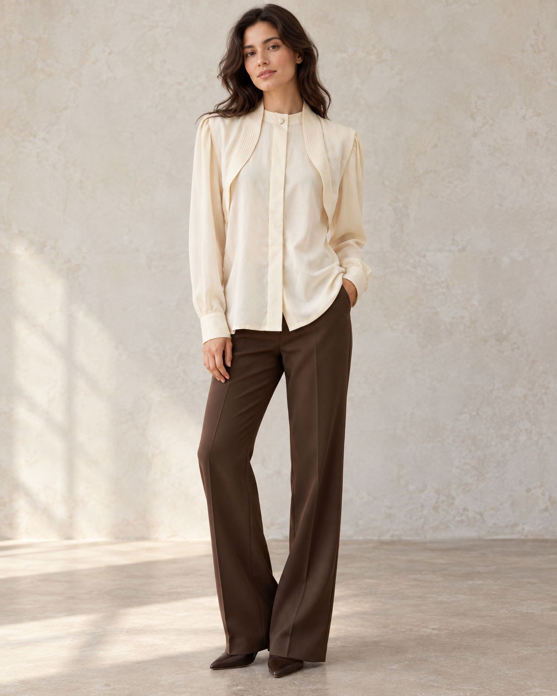 Styled outfit inspiration — Christian Dior Cream Wool & Silk Draped Top — Size M