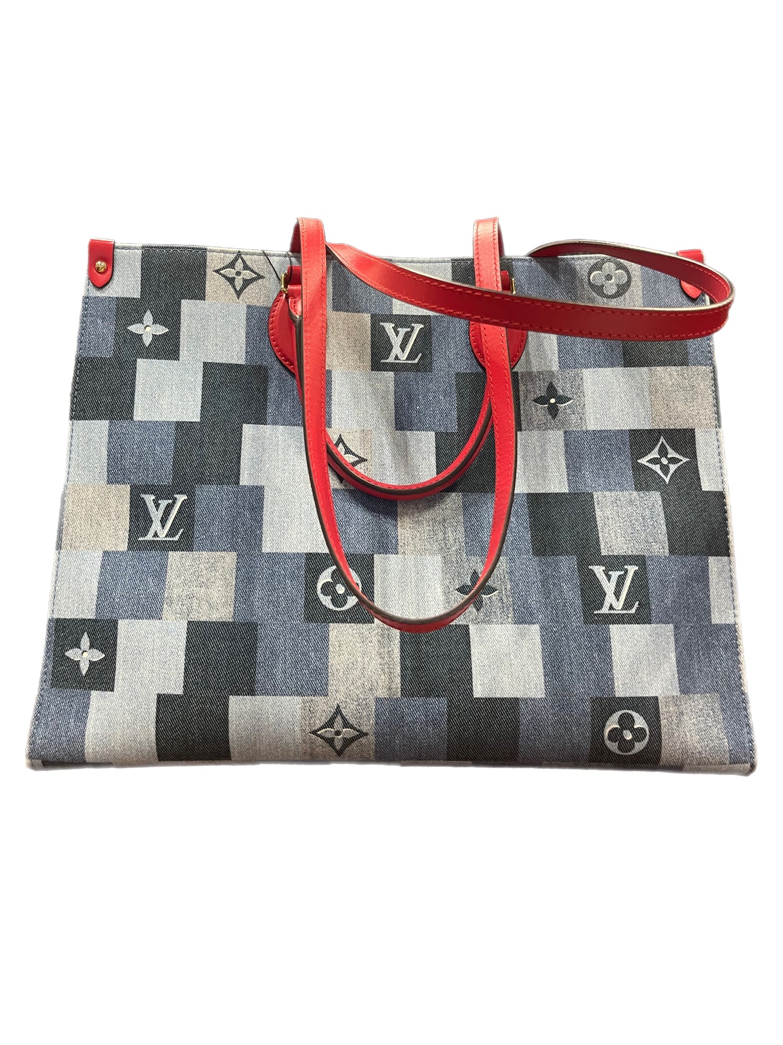 LOUIS VUITTON  DAMIER PATCHWORK ONTHEGO TOTE IN DENIM AND LEATHER